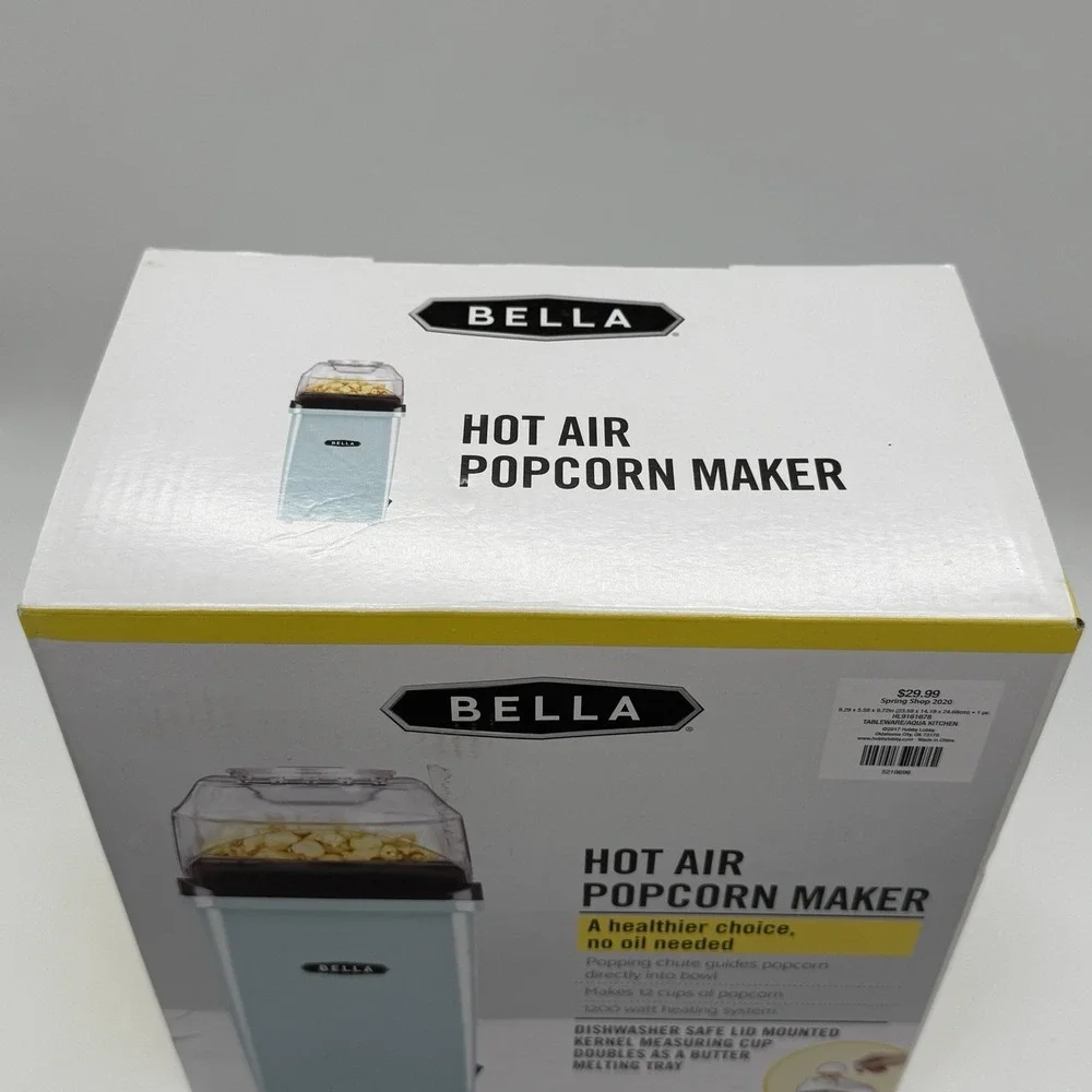 Bella Hot‎ Air Popcorn Maker, Light Blue, Makes 12 Cups 1200 Watt